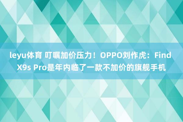 leyu体育 叮嘱加价压力！OPPO刘作虎：Find X9s Pro是年内临了一款不加价的旗舰手机